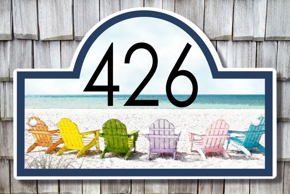 Beach Chairs in Sand House Number Plaque