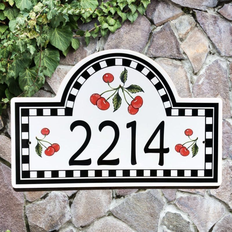 Cherries Address House Plaque Ceramic