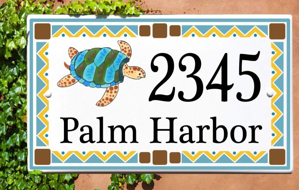 Turtle House Number Tiles Porcelain