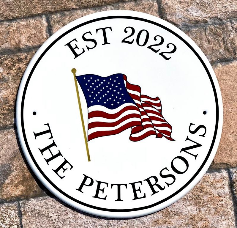 USA Flag House Number and Address Plaque